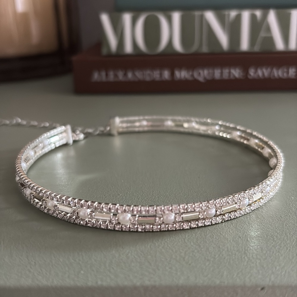 Anne Klein diamond and pearl choker necklace